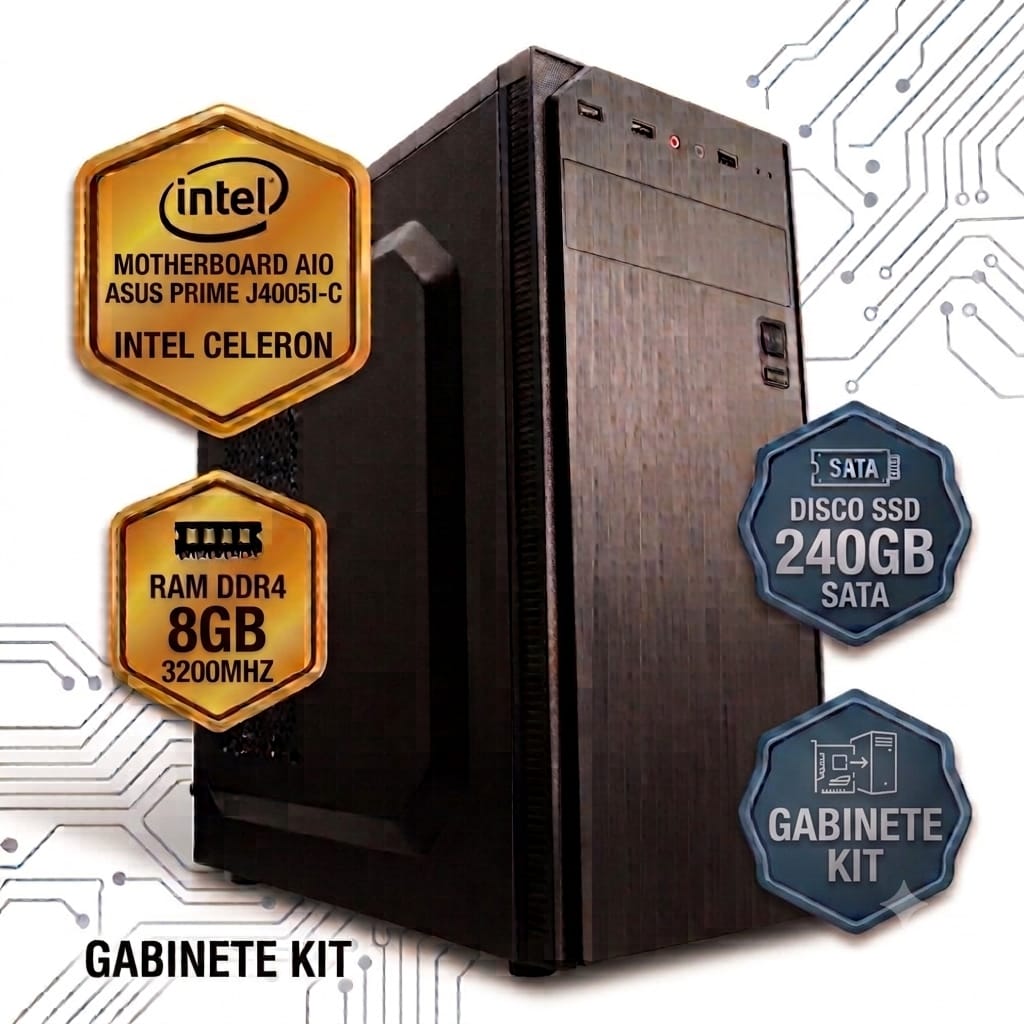 PC ELECTROSOF MB AIO ASUS PRIME J4005I-C INTEL CELERON / RAM DDR4 8GB 3200MHZ / SSD 240GB SATA / GABINETE KIT