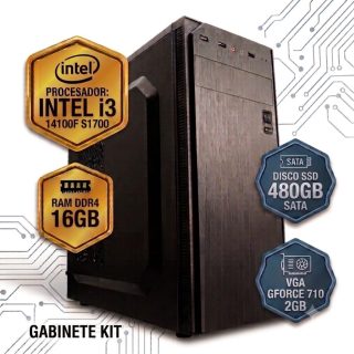 PC ELECTROSOF INTEL I3 14100F S1700 /RAM DDR4 16GB /SSD 480GB SATA /VGA GFORCE 710 2GB /GABINETE KIT