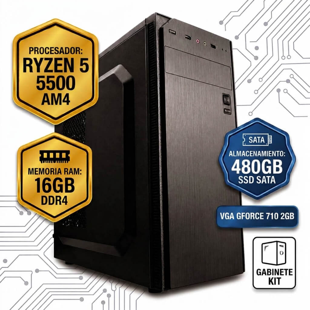 PC ELECTROSOF RYZEN 5 5500 AM4 /RAM DDR4 16GB /SSD 480GB SATA /VGA GFORCE 710 2GB /GABINETE KIT